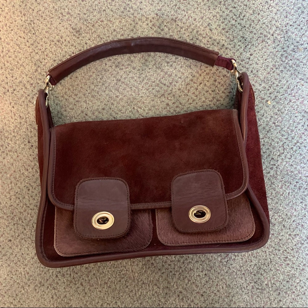Louison Eggplant Purple Shoulder Bag with Silver Hardware and Cowhide Accents